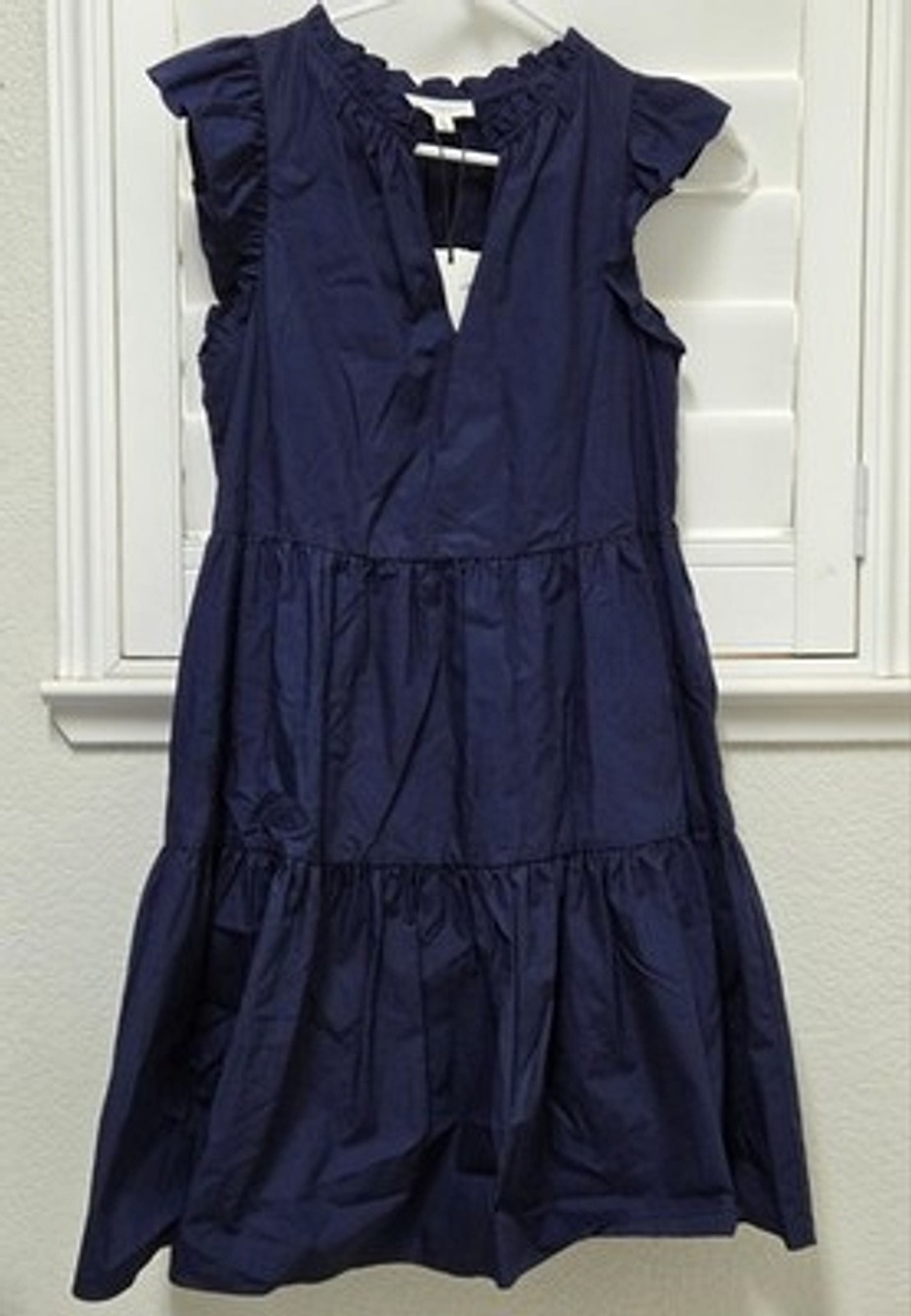 NWT Loves A Navy Ruffle Sleeve Tiered Dress XS $99 Flutter Sleeve